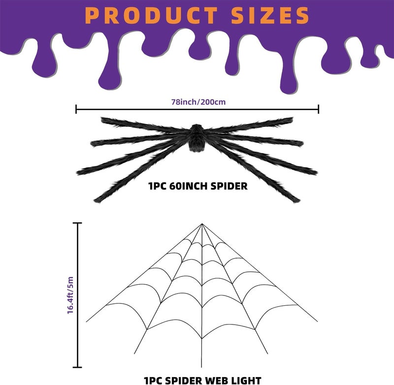 Kendane Halloween Decorations Outdoor and Indoor,200" Halloween Spider Web with 59" Giant Spider,Scary Party Decorations for Yard,House Decor. - Image 2